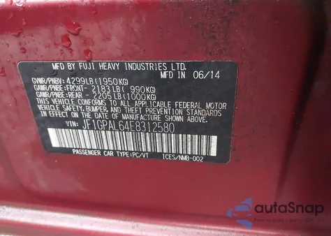 2014 Subaru Impreza 2.0I Sport Premium z USA, uszkodzony, nr VIN JF1GPAL64E8312580